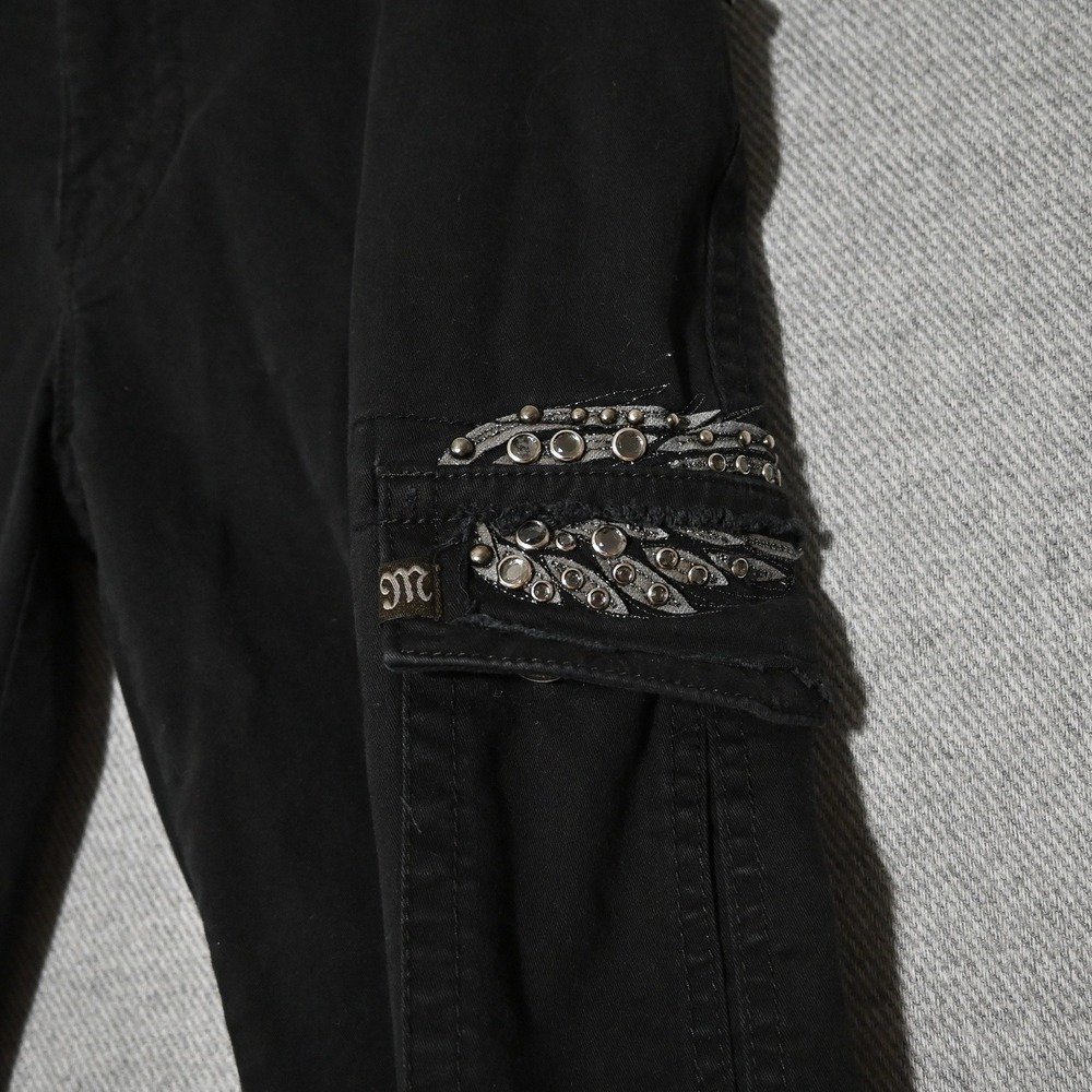 Miss Me Cargo Pants Womens 28 Rhinestone Embroidered Flare Leg Black Flaws - Picture 4 of 14